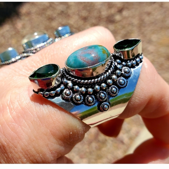 New Bloodstone & Peridot 925 Silver Statement Ring. - Picture 6 of 16